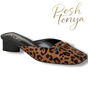 NEW Sam Edelman Ollie Leopard Square Toe Mules Brahma Haircalf Size 5.5 Office